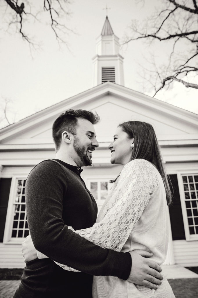 engagement photos in front of BGSU chapel