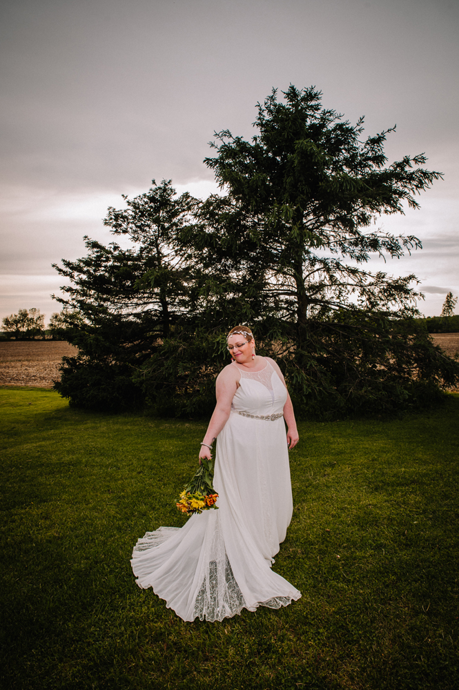 michigan bride in a field on wedding day