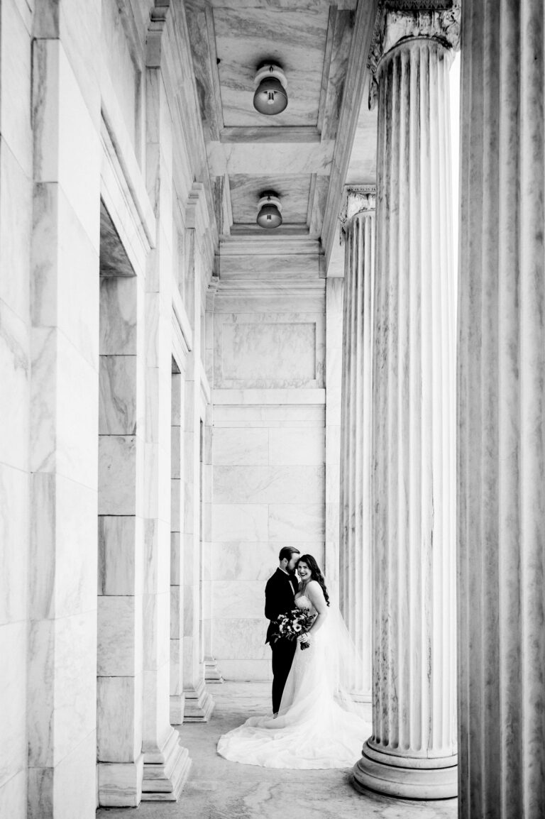 marble pillars and steps wedding photo at toledo museum of art